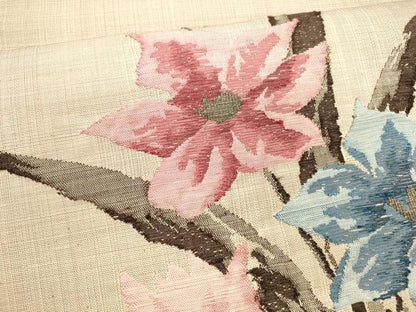 平和屋着物●八寸名古屋帯 すくい織 紬地 草花文 金銀糸 正絹 逸品 DABA0223cm