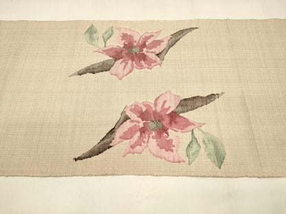 平和屋着物●八寸名古屋帯 すくい織 紬地 草花文 金銀糸 正絹 逸品 DABA0223cm