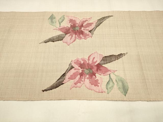 平和屋着物●八寸名古屋帯 すくい織 紬地 草花文 金銀糸 正絹 逸品 DABA0223cm