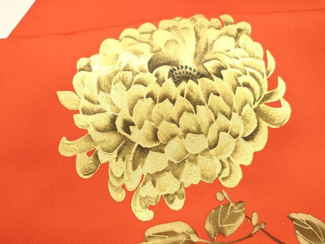 平和屋着物●塩瀬　九寸名古屋帯　枝菊文　金彩　正絹　逸品　DABA0224cm