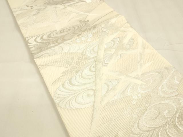 平和屋着物＊夏物 六通柄袋帯 流水籬草葉文 銀糸 正絹 逸品