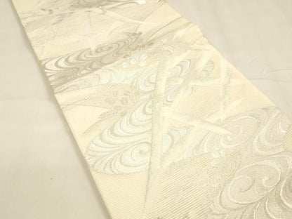 平和屋着物＊夏物 六通柄袋帯 流水籬草葉文 銀糸 正絹 逸品 DABA0227cm