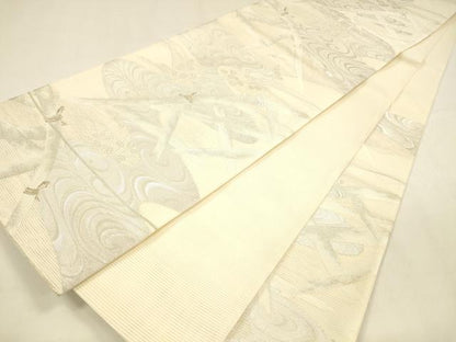 平和屋着物＊夏物 六通柄袋帯 流水籬草葉文 銀糸 正絹 逸品 DABA0227cm