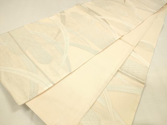 平和屋着物＊夏物 六通柄袋帯 草葉文 銀糸 やまと誂製 正絹 逸品 DABA0228cm