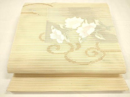 平和屋着物＊夏物 絽綴れ 八寸名古屋帯 露芝枝花文 金銀糸 正絹 逸品 DABA0229cm