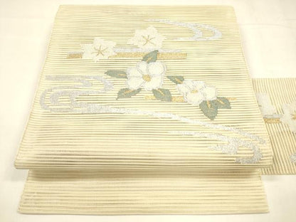 平和屋着物＊夏物 絽綴れ 八寸名古屋帯 流水枝花文 金銀糸 正絹 逸品 DABA0230cm