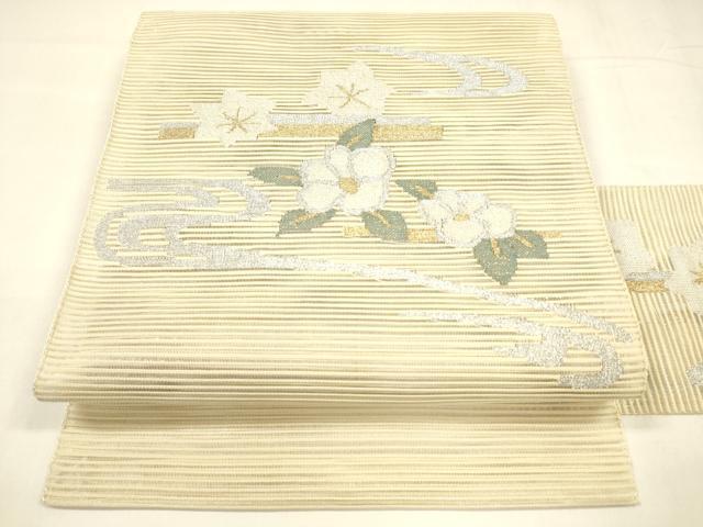 平和屋着物＊夏物 絽綴れ 八寸名古屋帯 流水枝花文 金銀糸 正絹 逸品 DABA0230cm