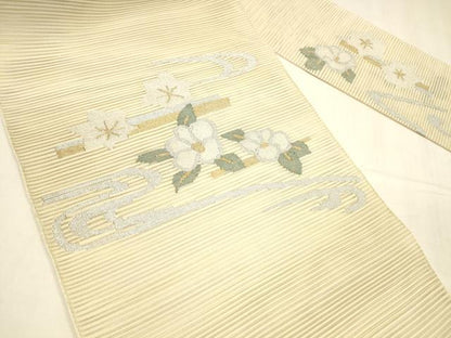 平和屋着物＊夏物 絽綴れ 八寸名古屋帯 流水枝花文 金銀糸 正絹 逸品 DABA0230cm