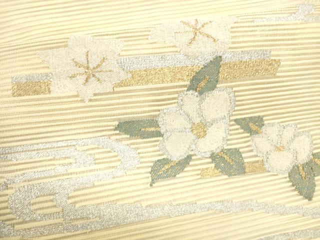 平和屋着物＊夏物 絽綴れ 八寸名古屋帯 流水枝花文 金銀糸 正絹 逸品 DABA0230cm