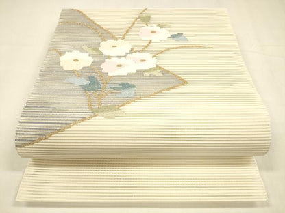 平和屋着物＊夏物 絽綴れ 八寸名古屋帯 枝花文 金銀糸 正絹 逸品 DABA0232cm