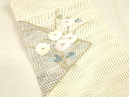 平和屋着物＊夏物 絽綴れ 八寸名古屋帯 枝花文 金銀糸 正絹 逸品 DABA0232cm