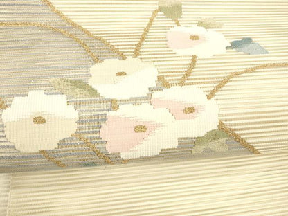 平和屋着物＊夏物 絽綴れ 八寸名古屋帯 枝花文 金銀糸 正絹 逸品 DABA0232cm