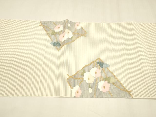 平和屋着物＊夏物 絽綴れ 八寸名古屋帯 枝花文 金銀糸 正絹 逸品 DABA0232cm