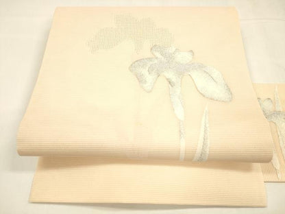 平和屋着物＊夏物 九寸名古屋帯 杜若 銀糸 正絹 逸品 DABA0238cm