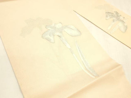 平和屋着物＊夏物 九寸名古屋帯 杜若 銀糸 正絹 逸品 DABA0238cm