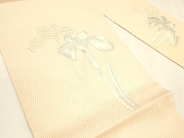 平和屋着物＊夏物 九寸名古屋帯 杜若 銀糸 正絹 逸品 DABA0238cm