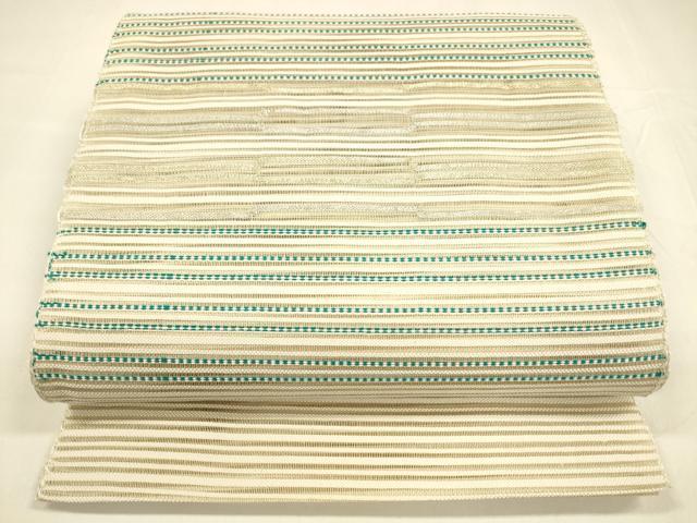平和屋着物＊夏物 八寸名古屋帯 横段文 金銀糸 正絹 逸品 DABA0240cm