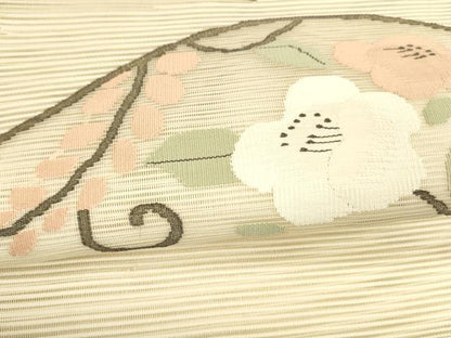 平和屋着物＊夏物 絽綴れ 太鼓柄袋帯 枝花文 正絹 逸品 DABA0242cm