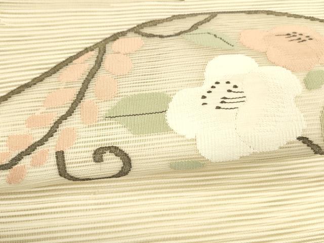 平和屋着物＊夏物 絽綴れ 太鼓柄袋帯 枝花文 正絹 逸品 DABA0242cm