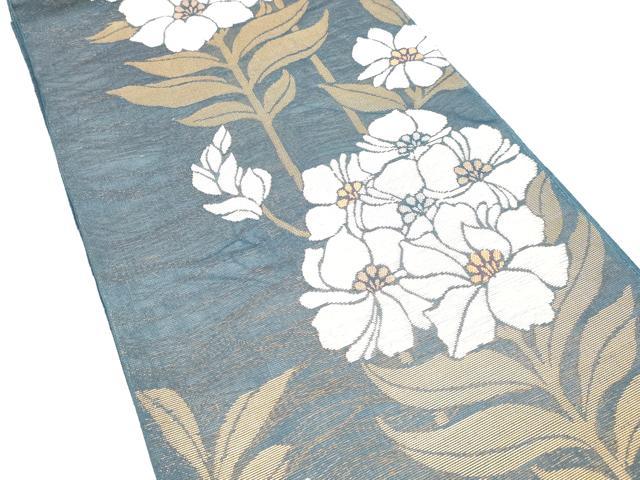 平和屋着物＊夏物 六通柄袋帯 草花文 金糸 正絹 逸品 DABA0244cm