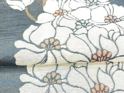 平和屋着物＊夏物 六通柄袋帯 草花文 金糸 正絹 逸品 DABA0244cm