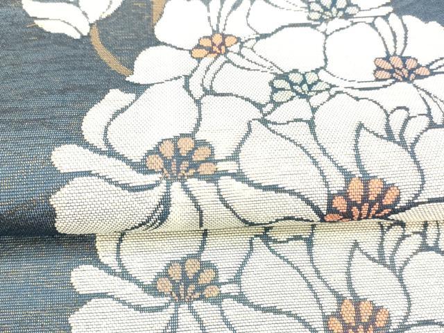 平和屋着物＊夏物 六通柄袋帯 草花文 金糸 正絹 逸品 DABA0244cm