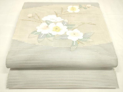 平和屋着物＊夏物 絽綴れ 八寸名古屋帯 枝花文 金糸 正絹 逸品 DABA0245cm