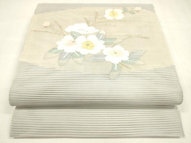 平和屋着物＊夏物 絽綴れ 八寸名古屋帯 枝花文 金糸 正絹 逸品 DABA0245cm