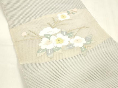 平和屋着物＊夏物 絽綴れ 八寸名古屋帯 枝花文 金糸 正絹 逸品 DABA0245cm