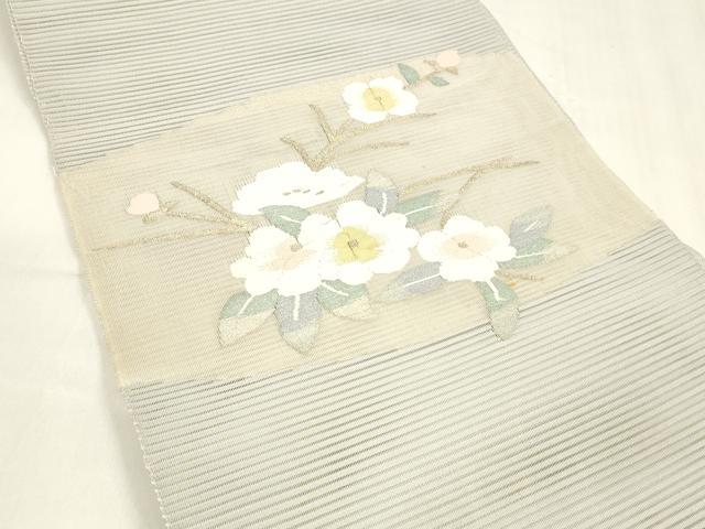 平和屋着物＊夏物 絽綴れ 八寸名古屋帯 枝花文 金糸 正絹 逸品 DABA0245cm