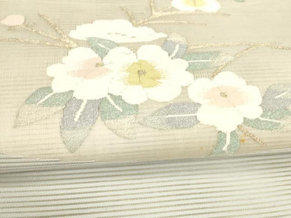 平和屋着物＊夏物 絽綴れ 八寸名古屋帯 枝花文 金糸 正絹 逸品 DABA0245cm