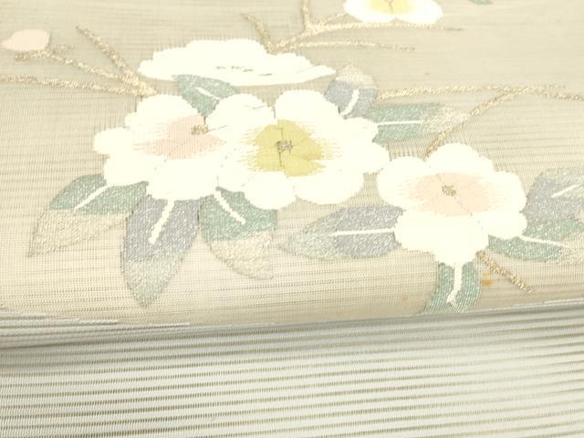 平和屋着物＊夏物 絽綴れ 八寸名古屋帯 枝花文 金糸 正絹 逸品 DABA0245cm