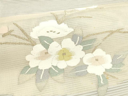 平和屋着物＊夏物 絽綴れ 八寸名古屋帯 枝花文 金糸 正絹 逸品 DABA0245cm