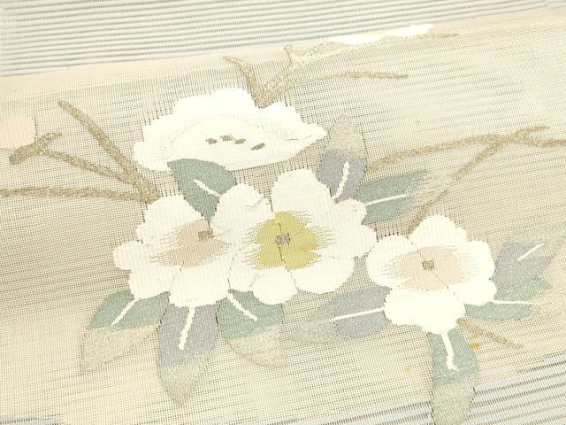 平和屋着物＊夏物 絽綴れ 八寸名古屋帯 枝花文 金糸 正絹 逸品 DABA0245cm