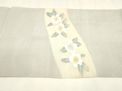 平和屋着物＊夏物 絽綴れ 八寸名古屋帯 枝花文 金糸 正絹 逸品 DABA0245cm