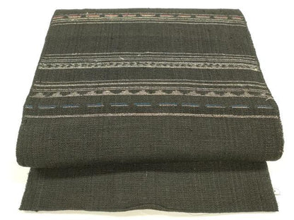 平和屋着物＊夏物 八寸名古屋帯 横段文 黒地 正絹 逸品 DABA0247cm