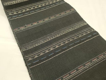 平和屋着物＊夏物 八寸名古屋帯 横段文 黒地 正絹 逸品 DABA0247cm