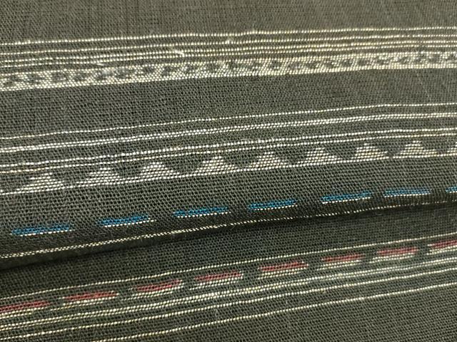 平和屋着物＊夏物 八寸名古屋帯 横段文 黒地 正絹 逸品 DABA0247cm