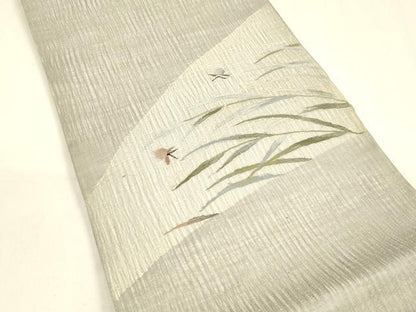 平和屋着物＊夏物 太鼓柄袋帯 夏虫草葉文 正絹 逸品 DABA0248cm
