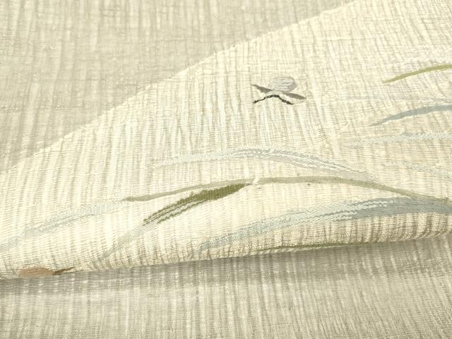 平和屋着物＊夏物 太鼓柄袋帯 夏虫草葉文 正絹 逸品 DABA0248cm