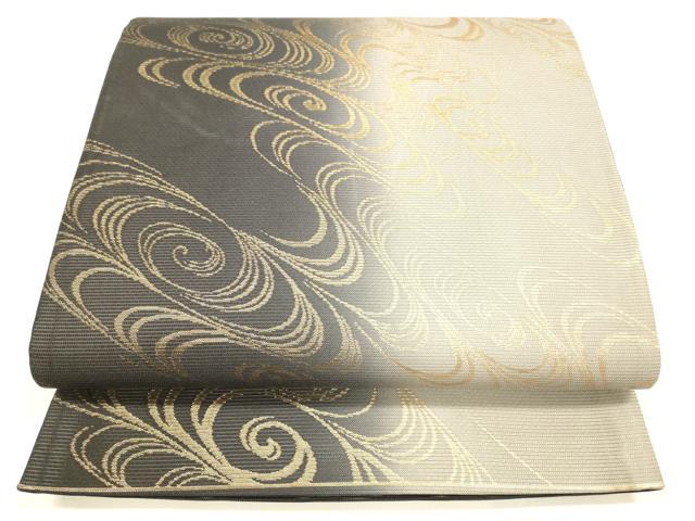 平和屋着物＊夏物　全通柄袋帯　流水文　金糸　正絹　逸品　DABA0250cm
