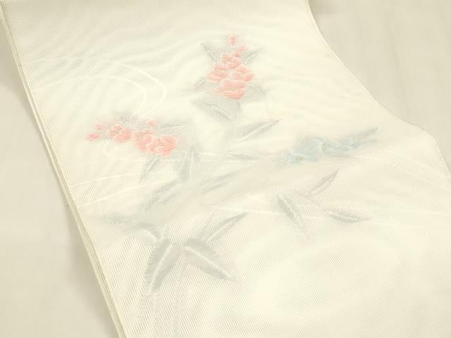 平和屋着物＊夏物 八寸名古屋帯 流水草花文 金糸 DABA0251cm