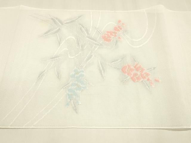 平和屋着物＊夏物 八寸名古屋帯 流水草花文 金糸 DABA0251cm