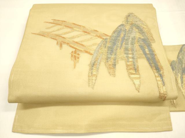 平和屋着物＊夏物 九寸名古屋帯 渡橋枝垂れ柳文 金糸 正絹 逸品 DABA0255cm