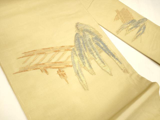 平和屋着物＊夏物 九寸名古屋帯 渡橋枝垂れ柳文 金糸 正絹 逸品 DABA0255cm