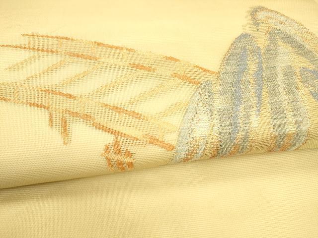 平和屋着物＊夏物 九寸名古屋帯 渡橋枝垂れ柳文 金糸 正絹 逸品 DABA0255cm