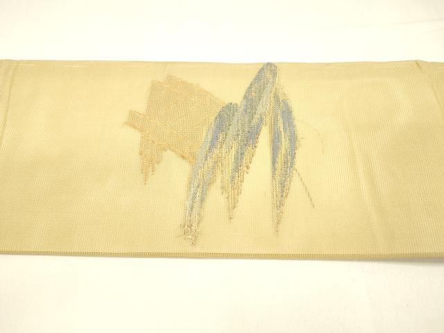 平和屋着物＊夏物 九寸名古屋帯 渡橋枝垂れ柳文 金糸 正絹 逸品 DABA0255cm