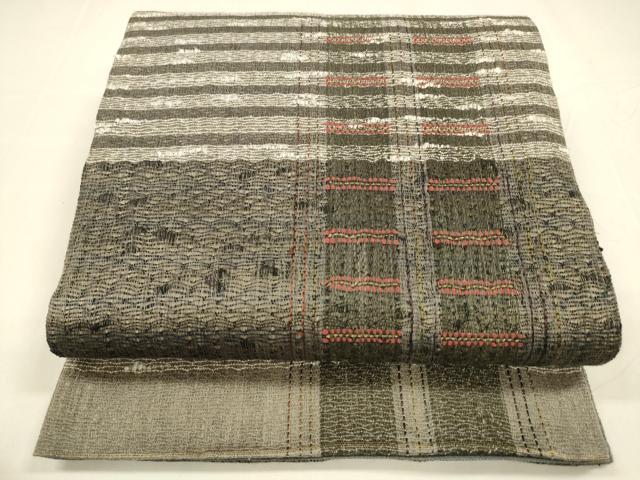 平和屋着物＊夏物 六通柄袋帯 横段間道 金糸 正絹 逸品 DABA0258cm