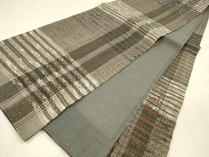 平和屋着物＊夏物 六通柄袋帯 横段間道 金糸 正絹 逸品 DABA0258cm