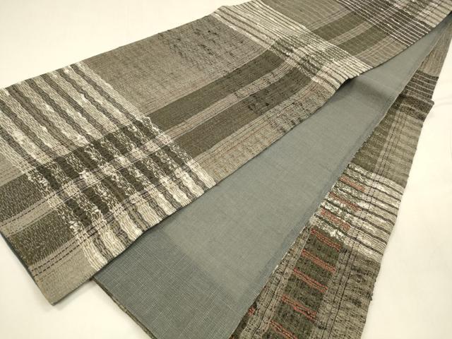 平和屋着物＊夏物 六通柄袋帯 横段間道 金糸 正絹 逸品 DABA0258cm
